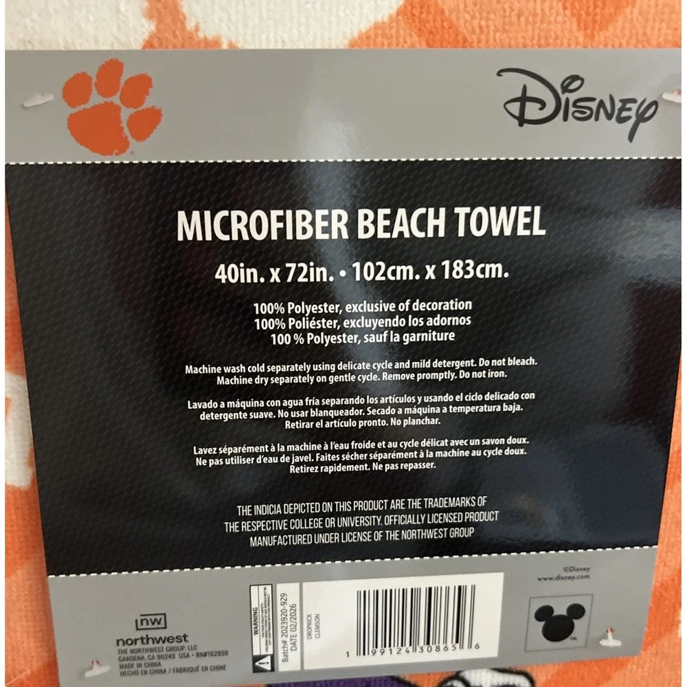 New Northwest Disney Clemson Tigers Mickey Mouse Football Beach Towel 40